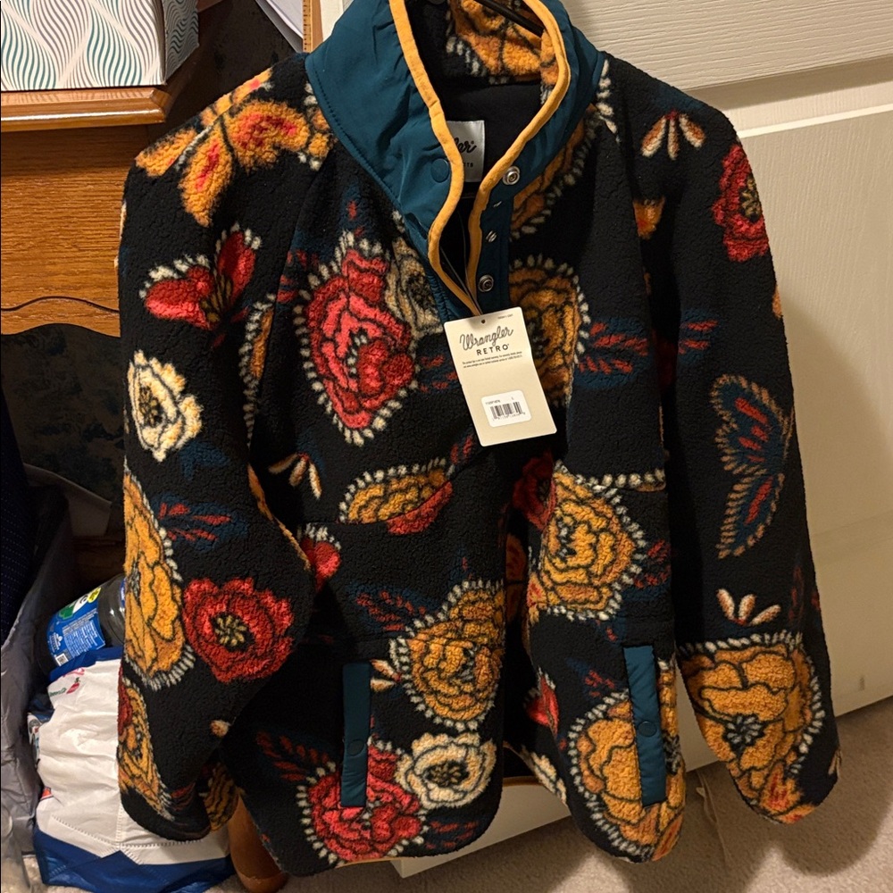 Wrangler Women's Floral Teddy Jacket - Black, Red, Yellow
